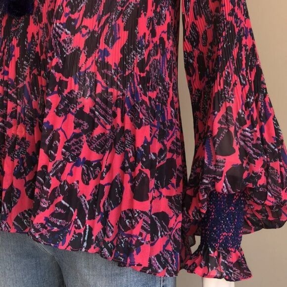 Derek Lam 10 Crosby Helena Pleated Speckled Floral Blouse - 4 - Picture 8 of 10